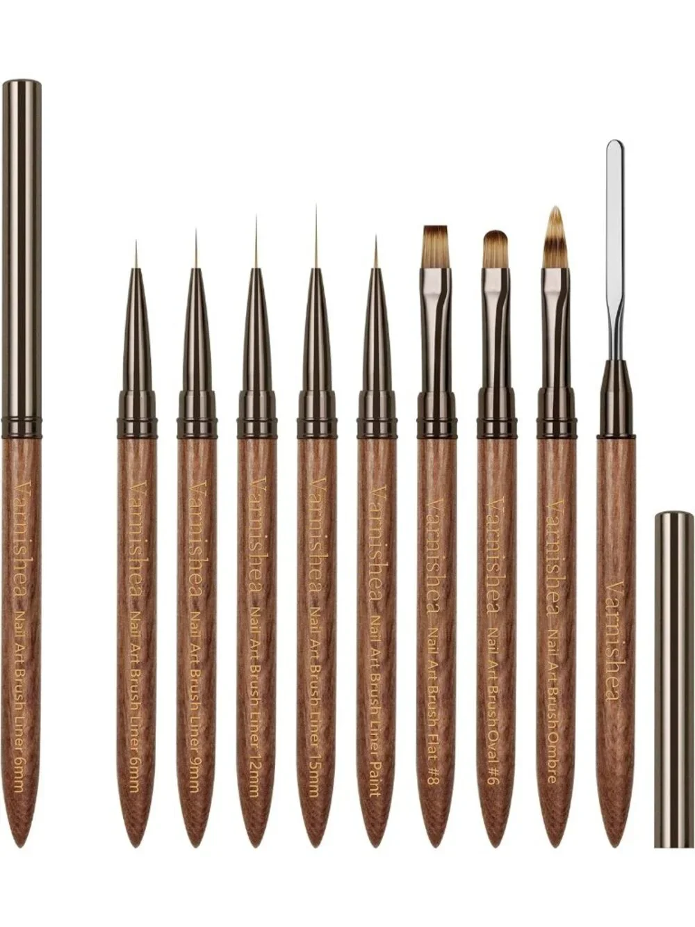 9Pcs Professional Nail Art Brushes Set - Sandalwood Handle, Gel Polish & Dotting